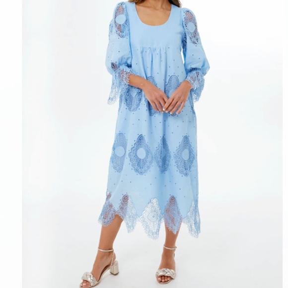 Tuckernuck Forget me not Blue Lace Ashlyn Dress women size L NWT